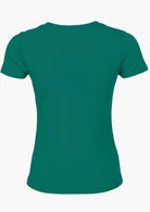 back view fitted short sleeve green top