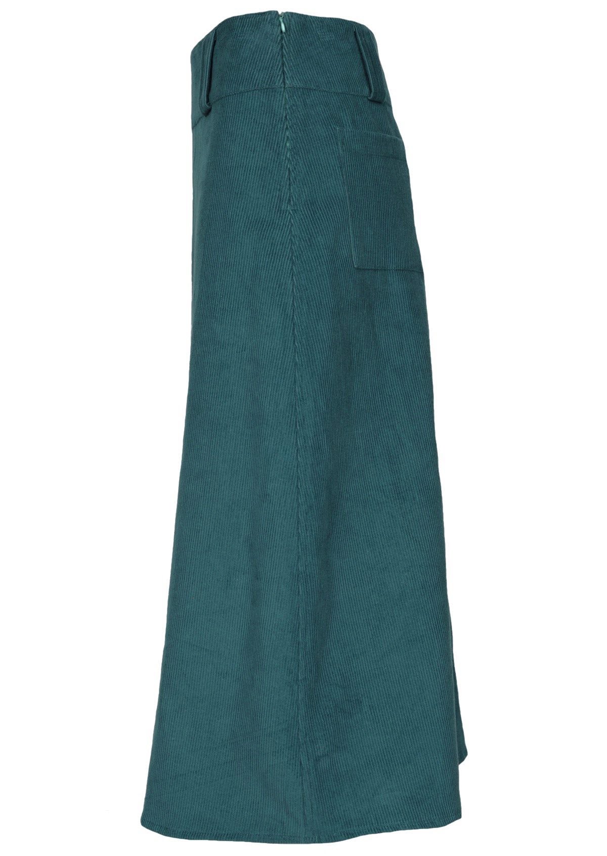 This belt loop skirt has an a-line structure and is made of 100% cotton corduroy. 