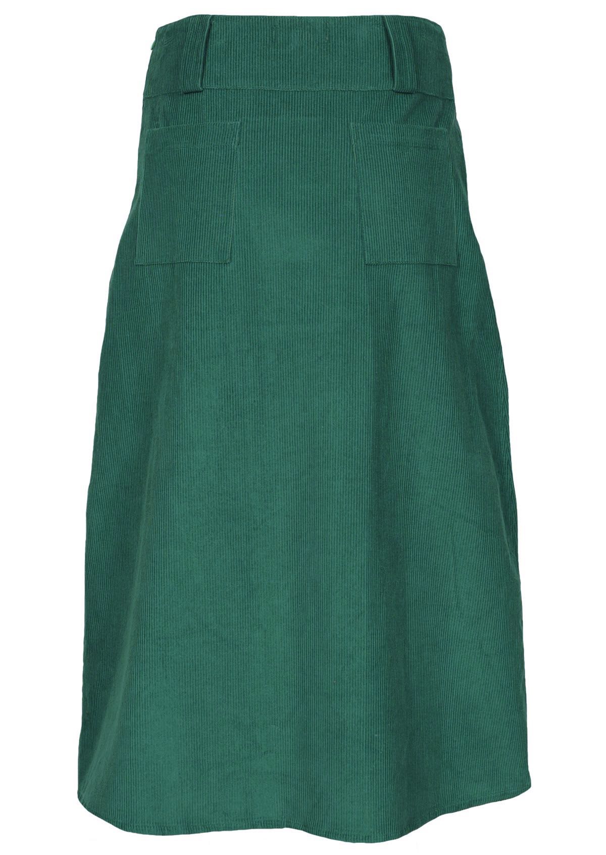 Green coloured skirt features back pockets and a side zip. 