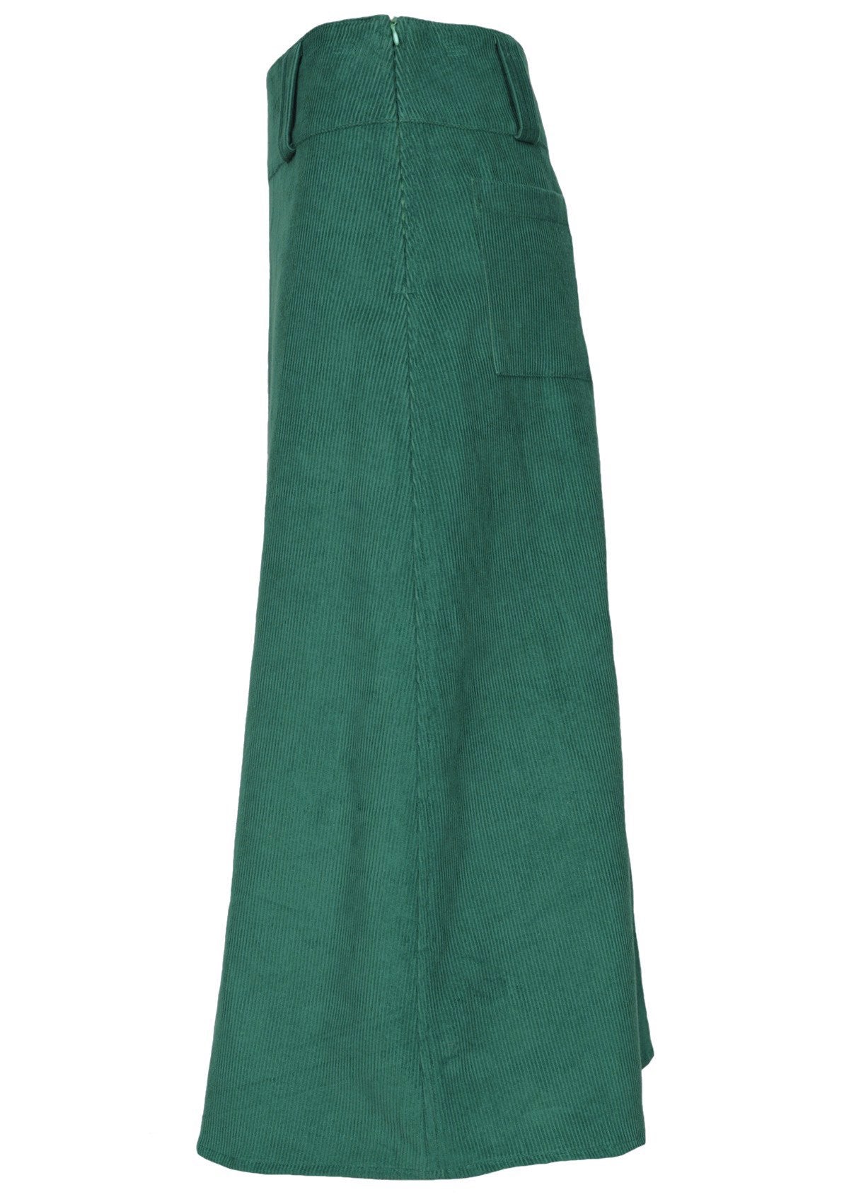 100% cotton corduroy skirt features a wide waistband yoke with belt loops. 