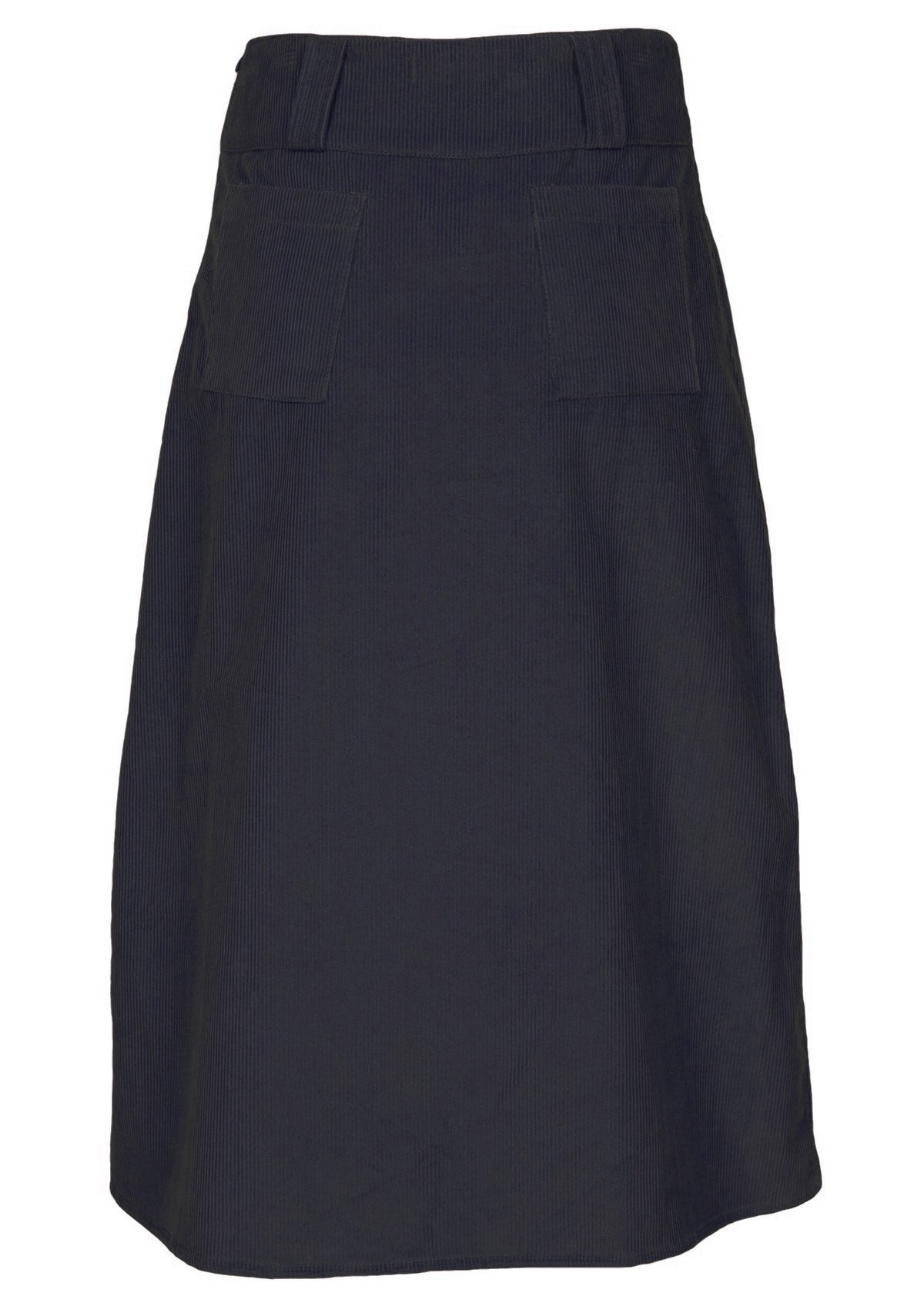 Corduroy skirt in a greyish blue colour featuring back pockets. 