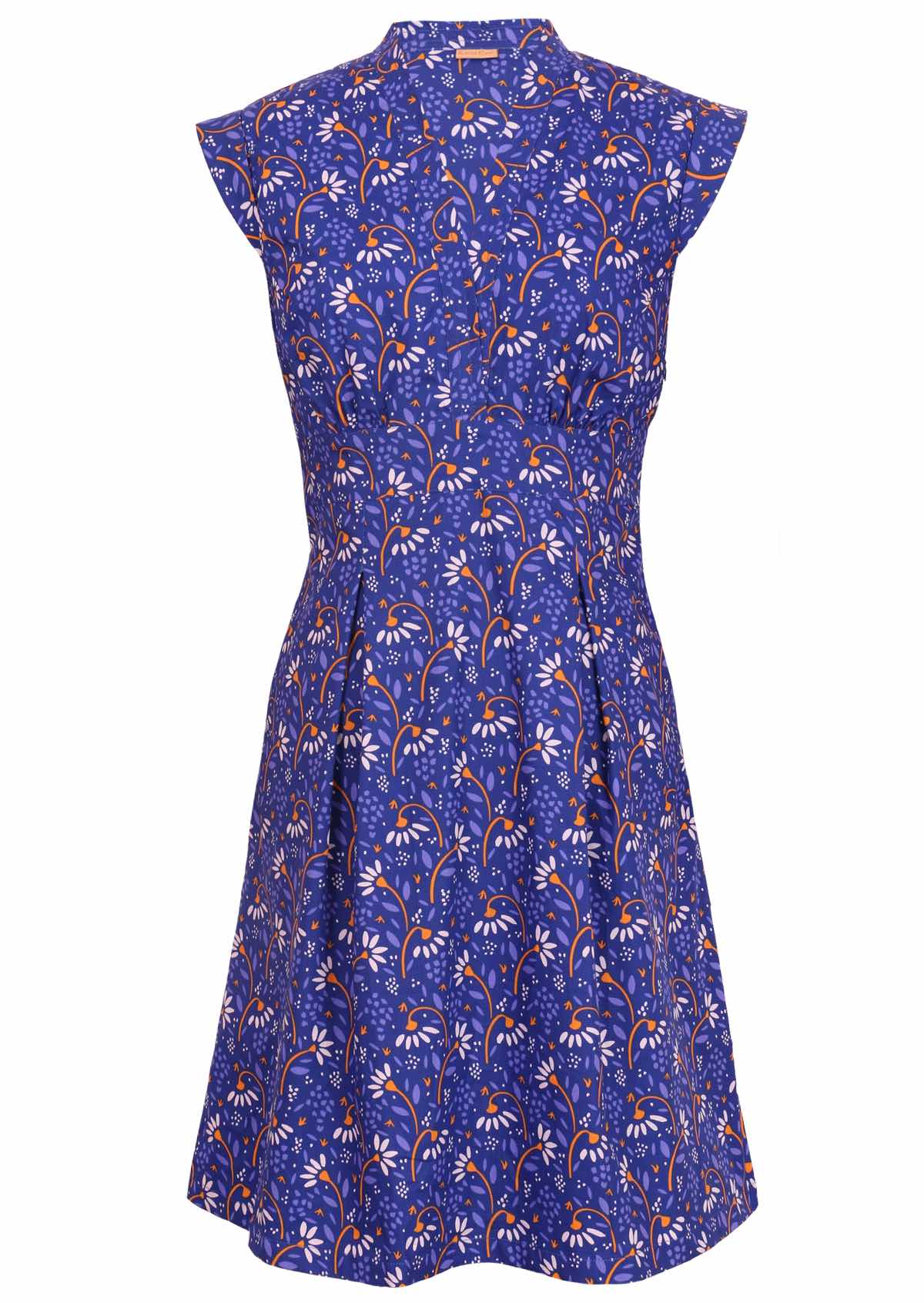 Retro cotton dress with V-neckline with top stitch detail