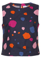 100% cotton relaxed fit sleeveless top with round neckline