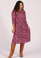 Relaxed fit cotton dress with lining, pockets and 3/4 sleeves