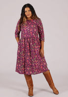 Lightweight cotton dress with wide round neckline and pockets