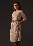 100% cotton dress floral cream, peach and olive print