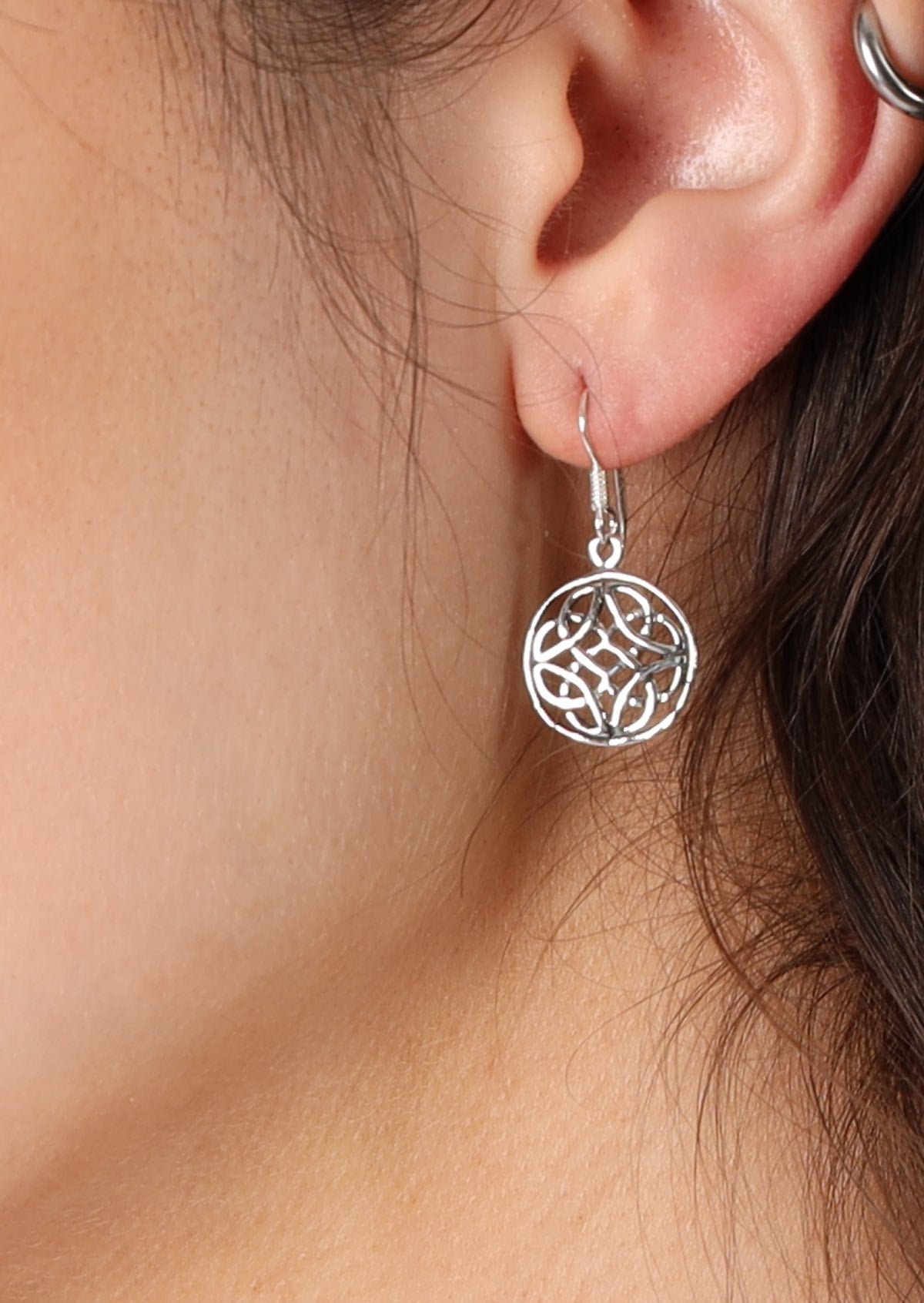 14mm diameter disc with Celtic knot silver hook earrings