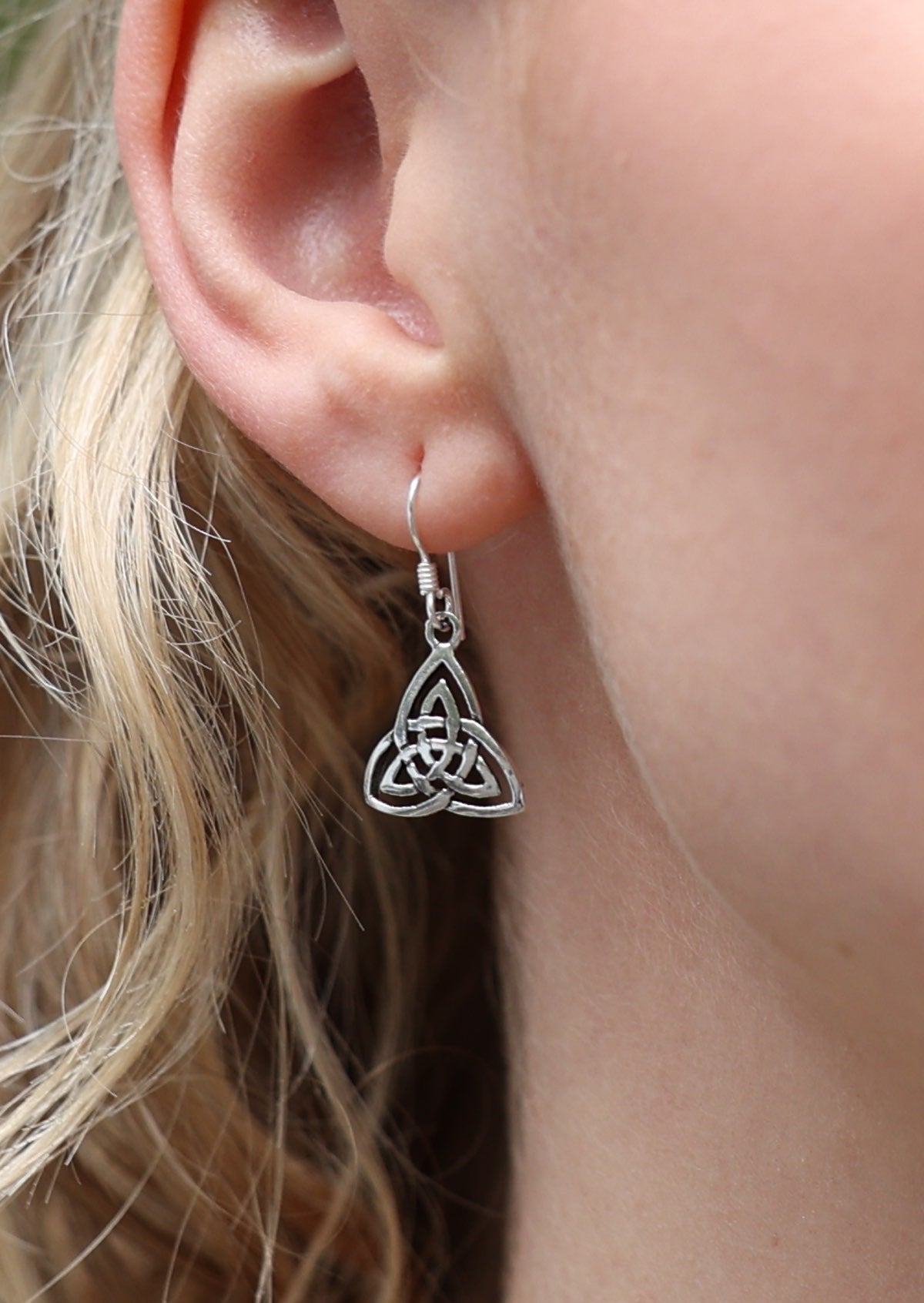 Silver Celtic triangular hook earring
