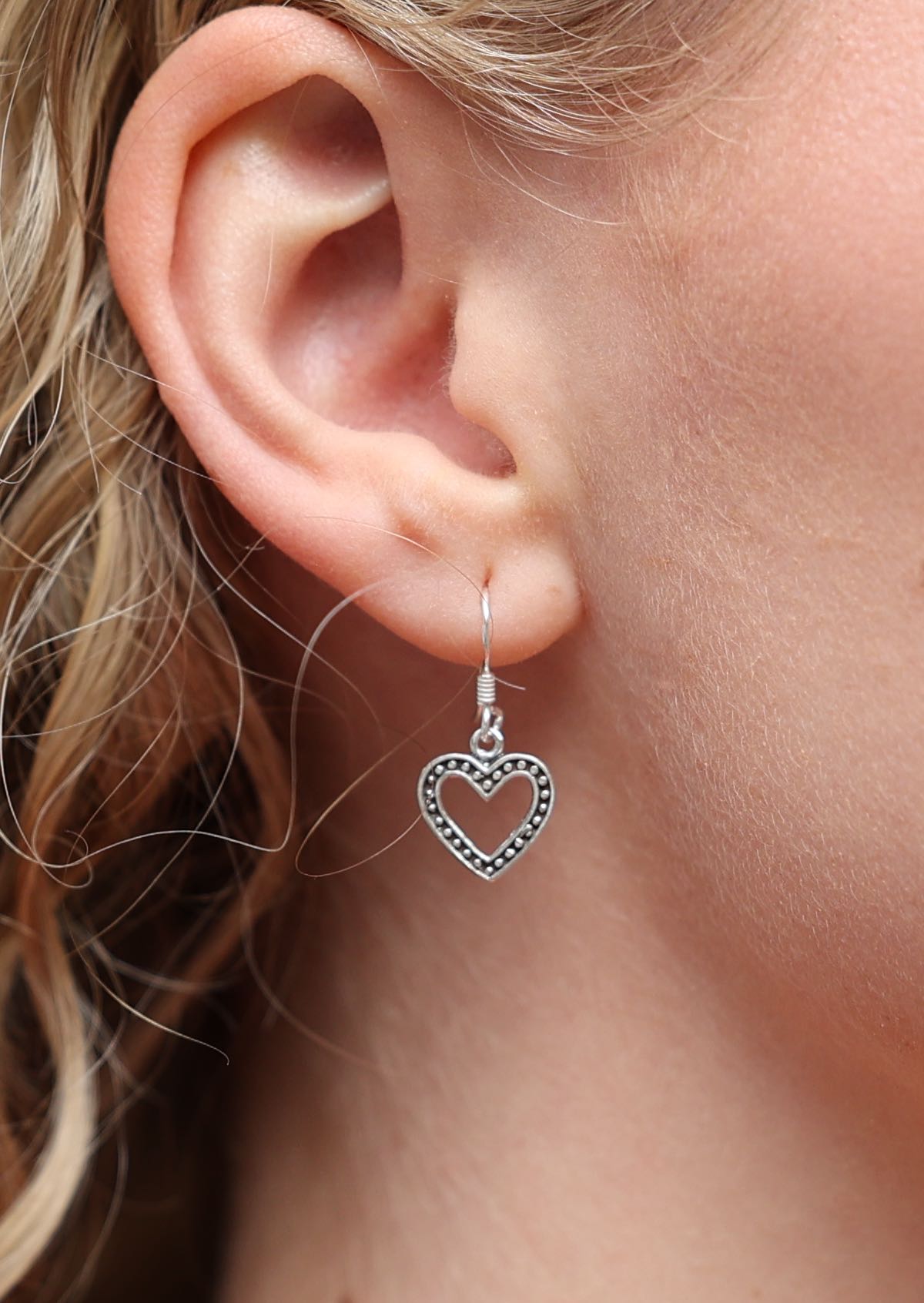 Stering silver sweet heart hook earrings