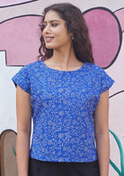 Cap sleeved cotton top with floral print