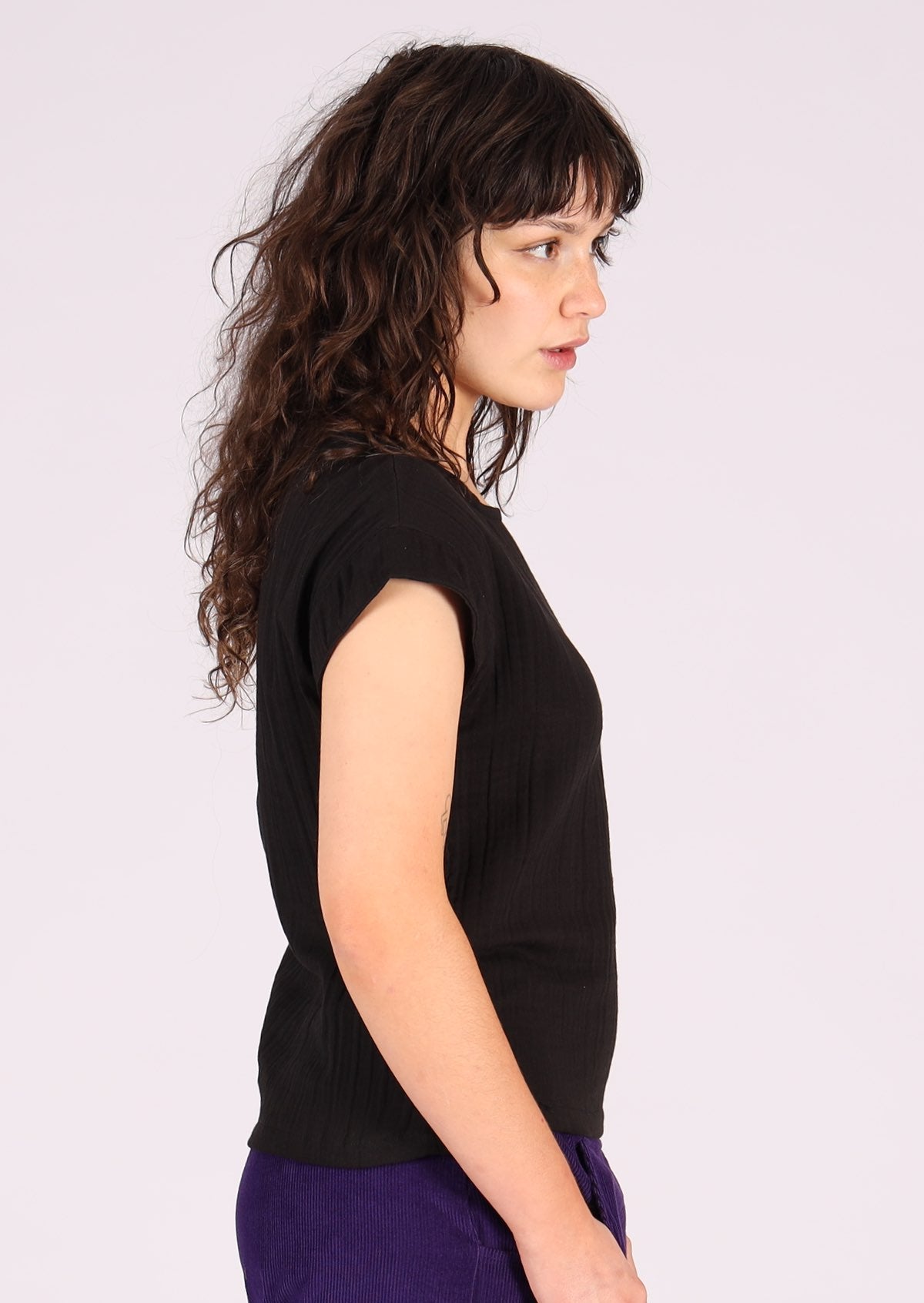 Hip length double cotton top with cap sleeves