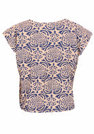 short sleeve cotton top with flower block print