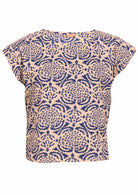 Cap sleeve cotton top with blue floral block print
