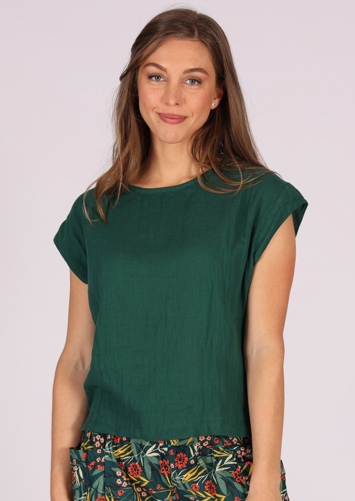 Hip length cotton top with cap sleeves