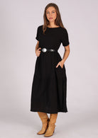 Cotton gauze dress with high round neckline