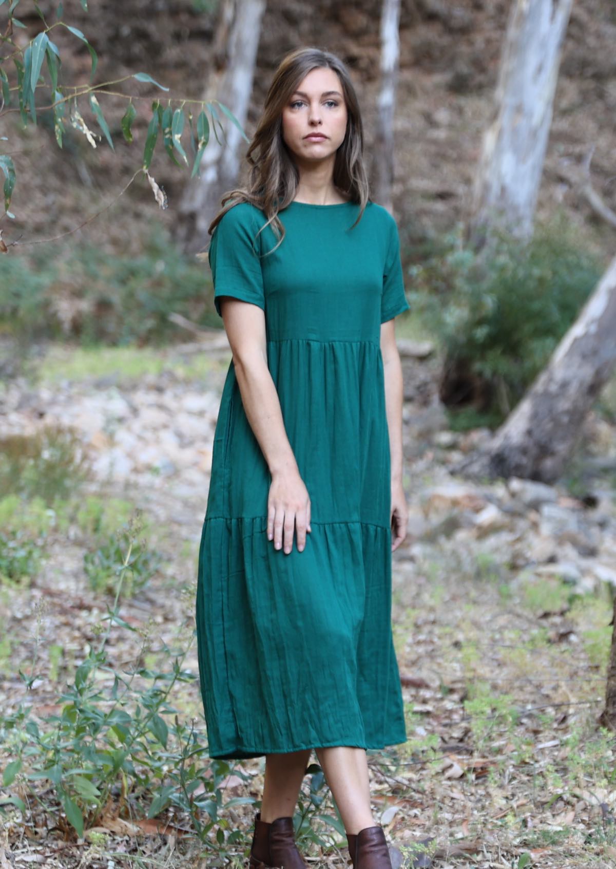 Two layers of lightweight cotton gauze dress in green