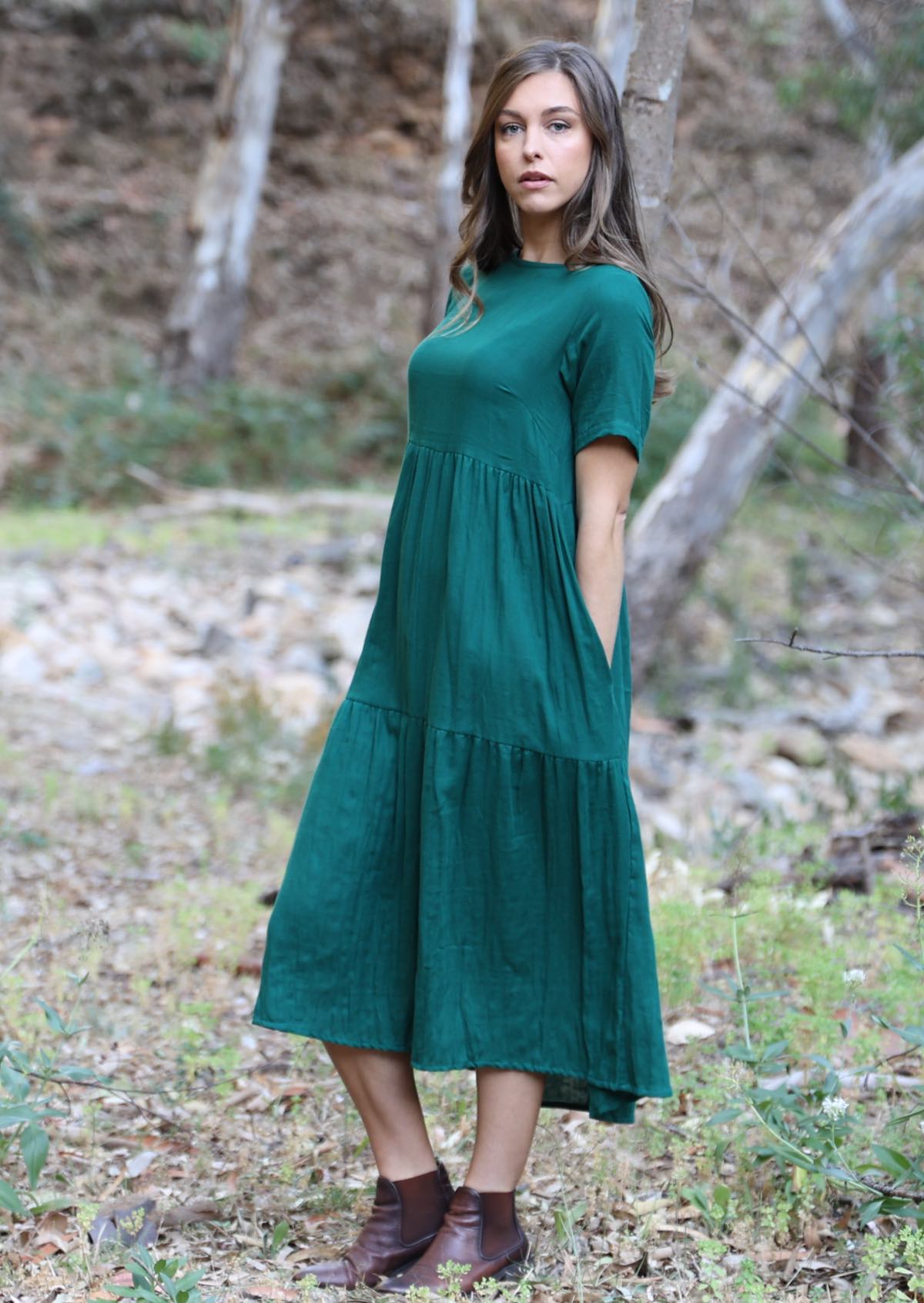 Two layers of cotton gauze green dress