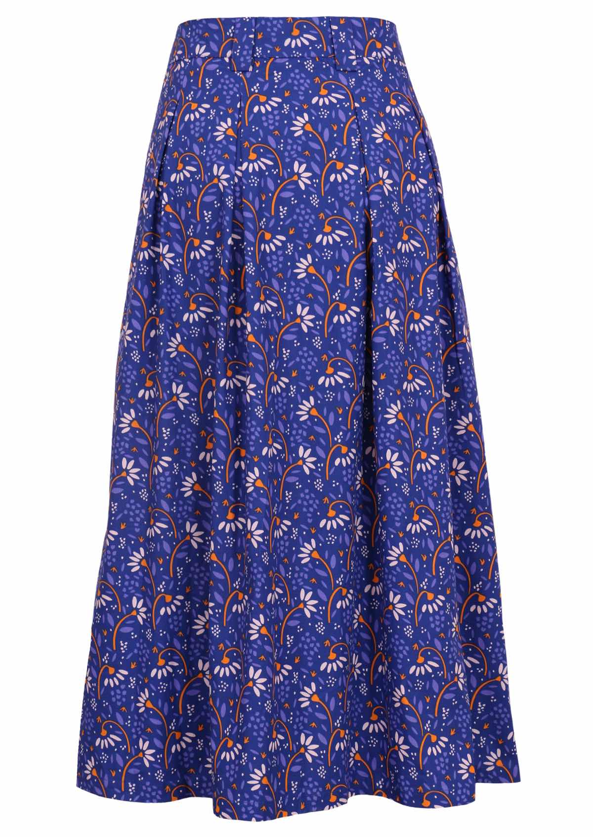 Blue based skirt is made from 100% cotton and has box pleats.