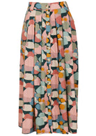 Pastel print button through skirt with box pleats and pockets