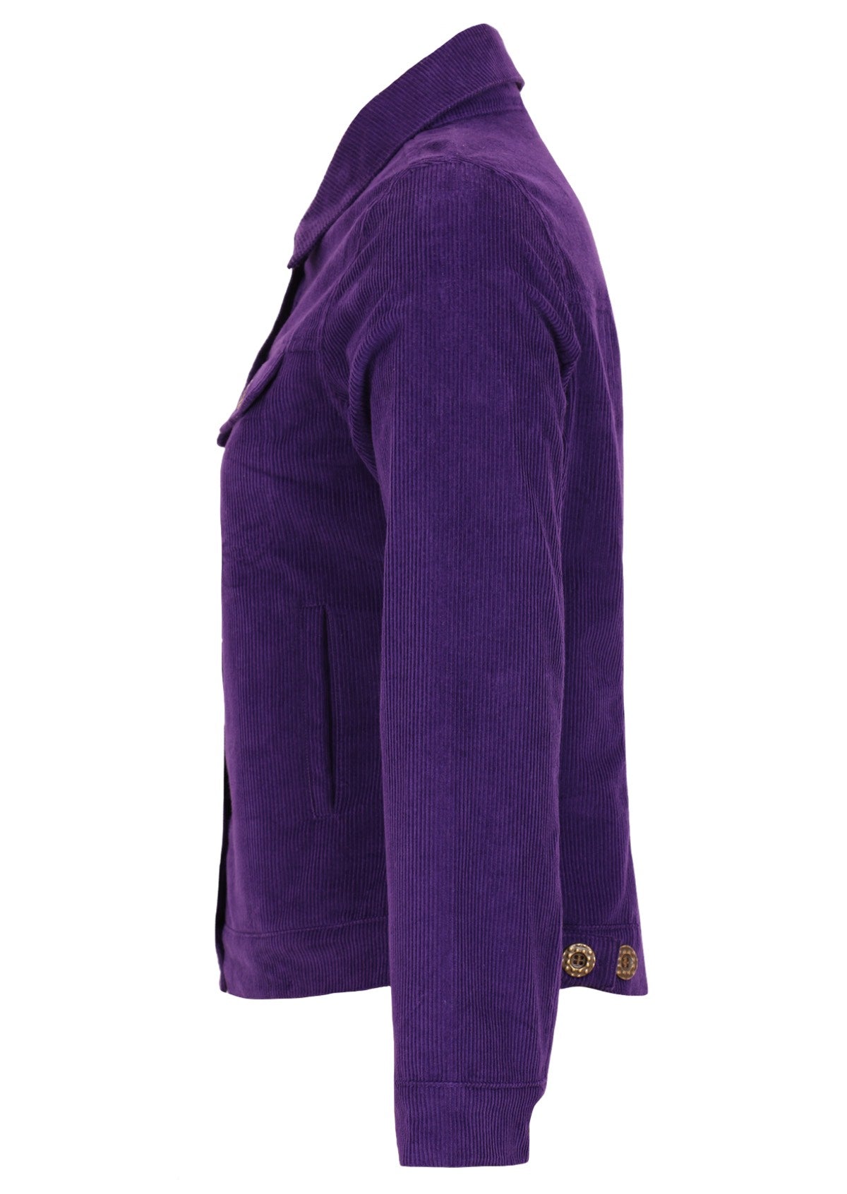 Purple corduroy jacket with four functional pockets. 