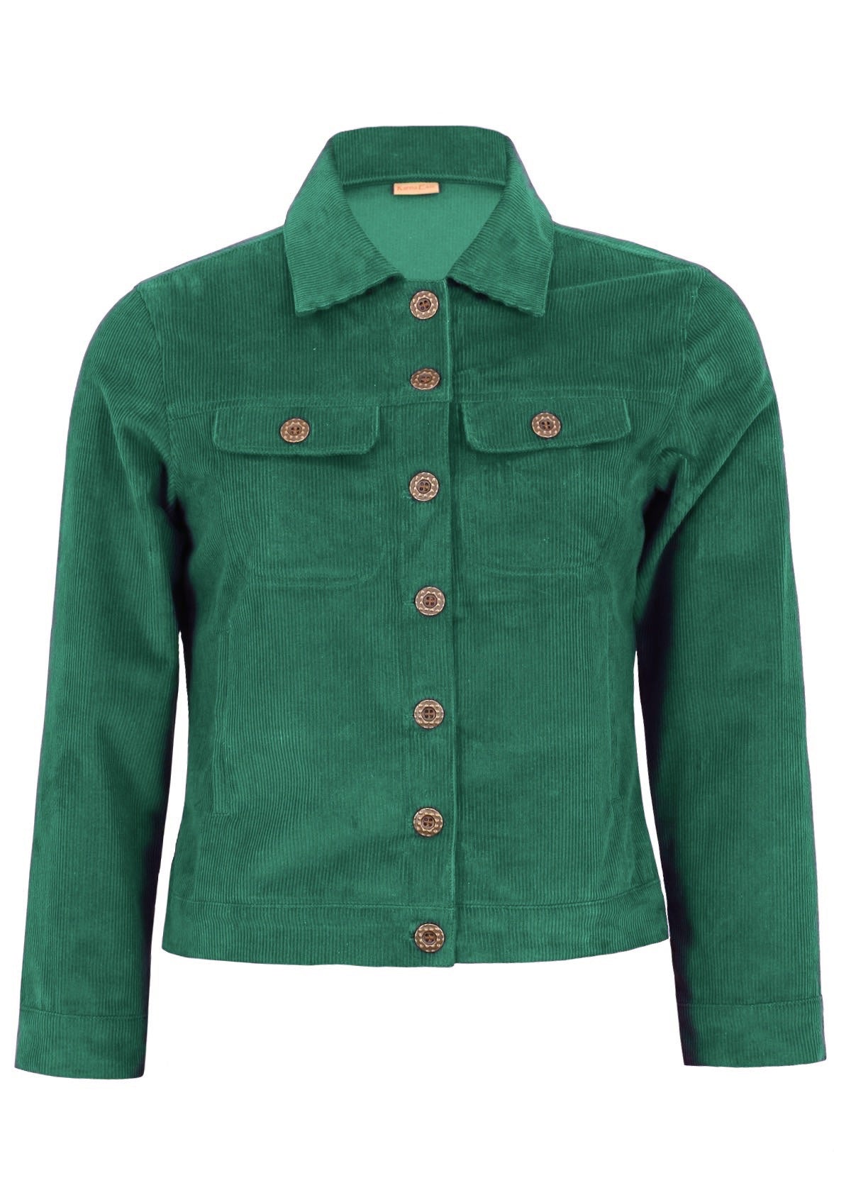 Hunter Green 100% cotton corduroy jacket with long sleeves. 