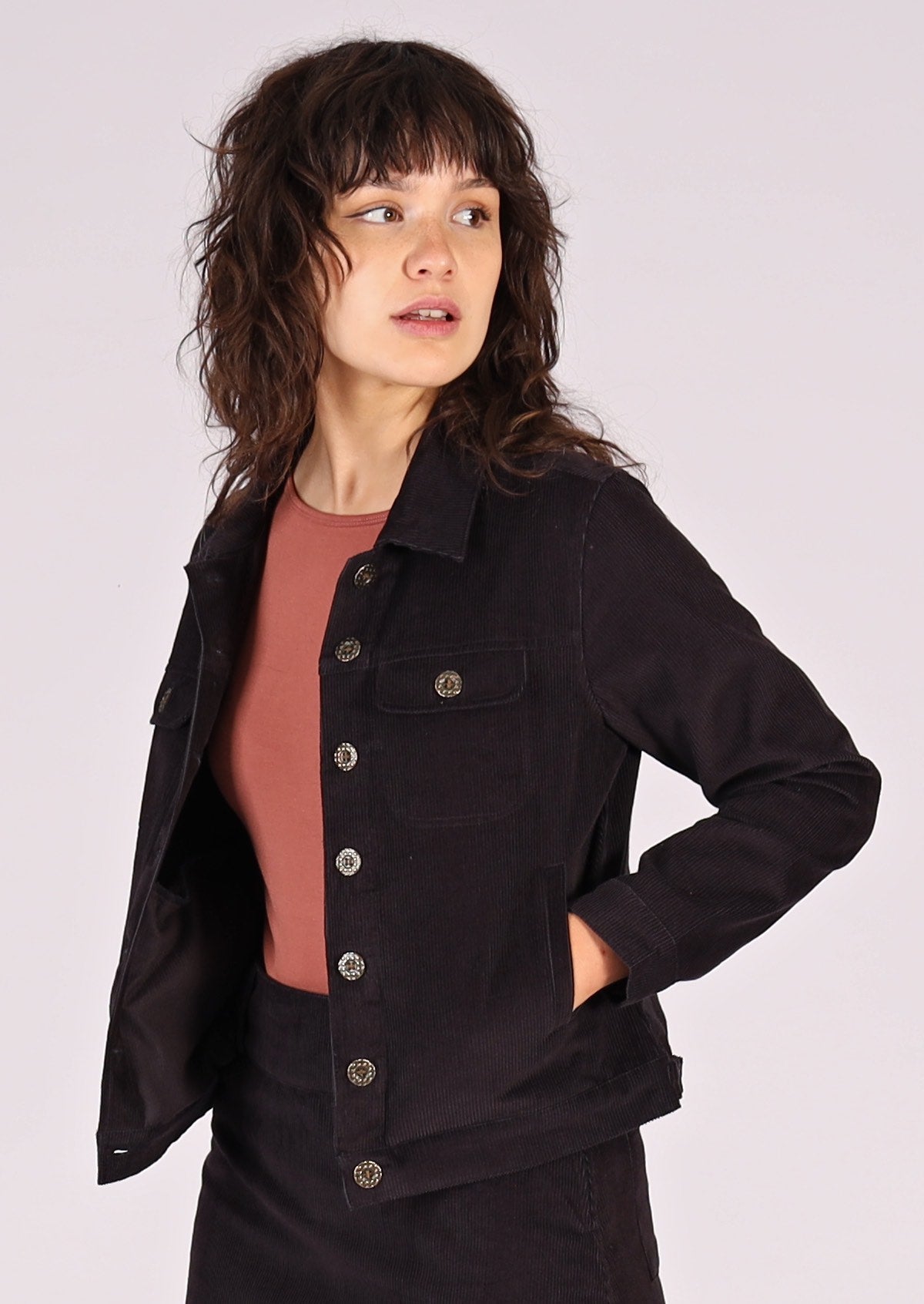 Cotton corduroy dark grey jacket with pockets