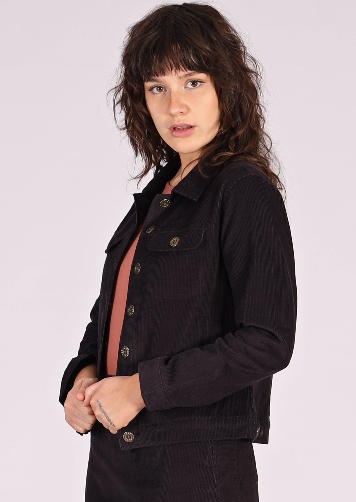Corduroy jacket in dark grey with adjustable tabs