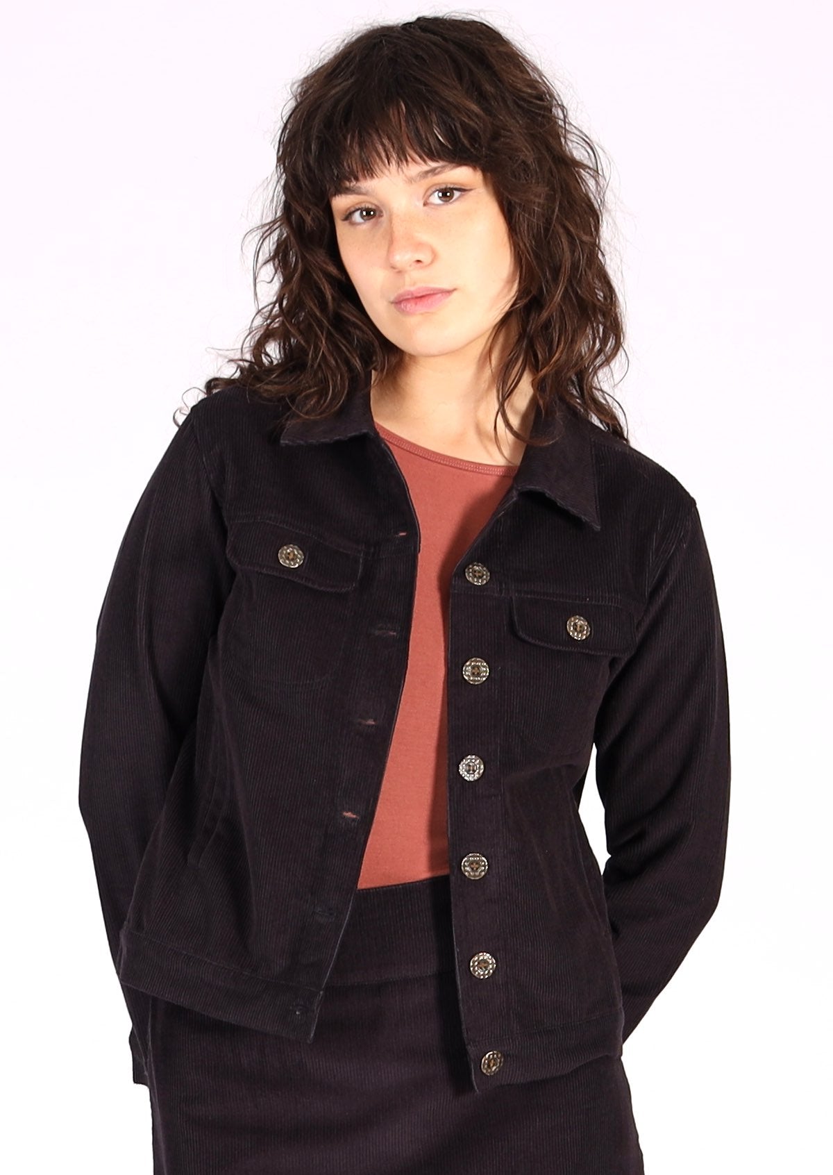 Dark grey corduroy jacket with breast and front pockets