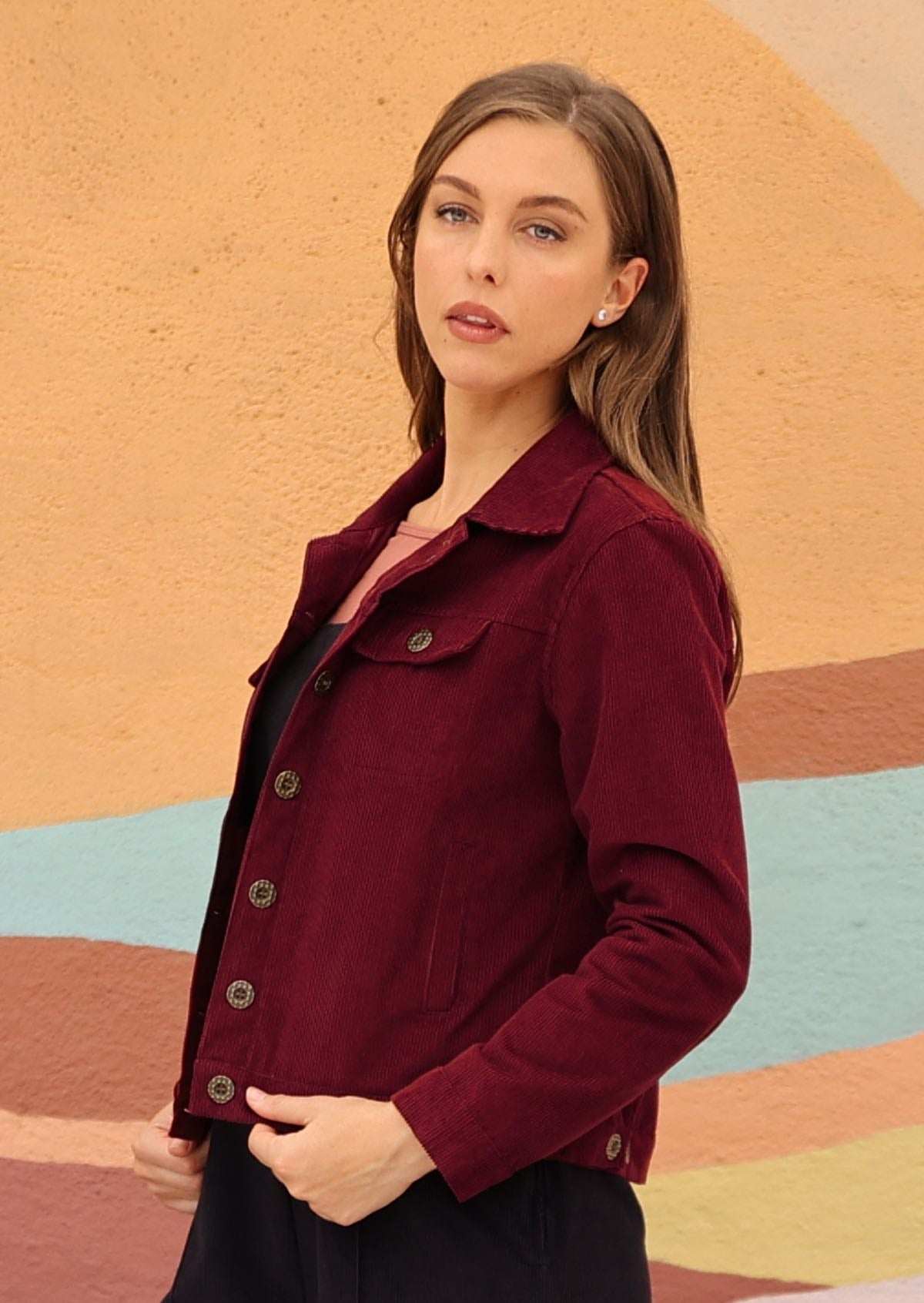 Cotton corduroy jacket with brass buttons