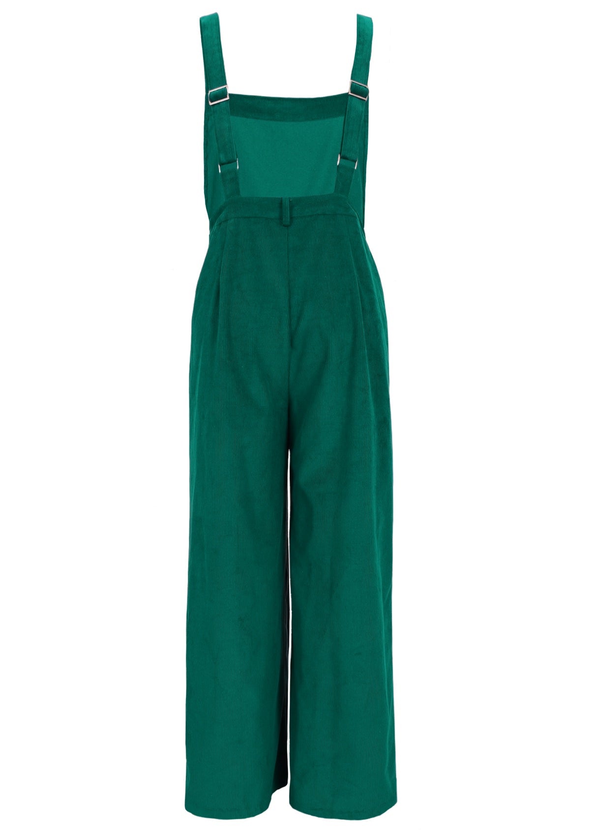 Hunter green cotton overalls with side pockets. 