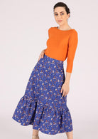 Midi retro skirt with large ruffle and pockets