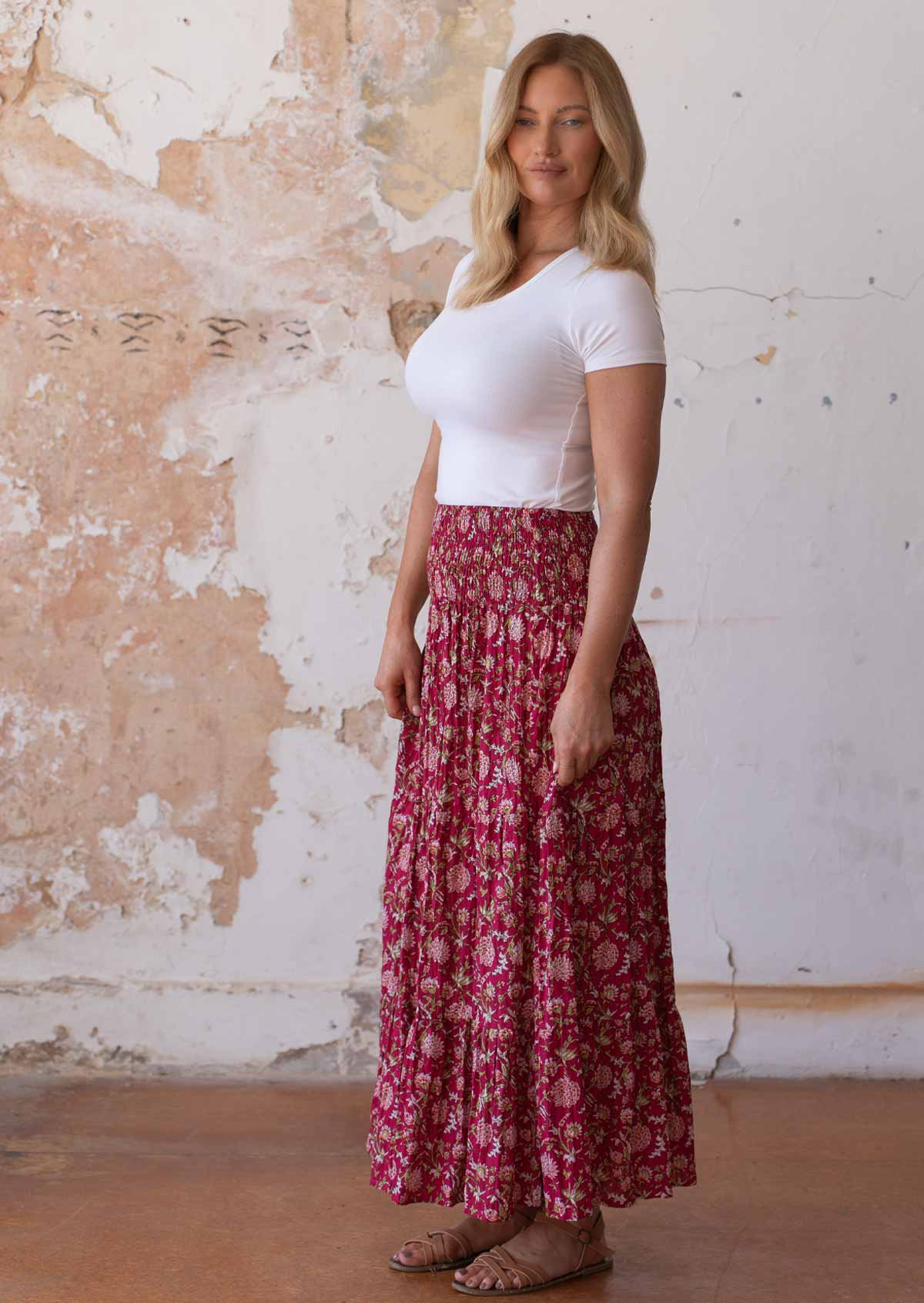 Midi Skirts Rayon Floral Maxi Skirt Dawn Maxi Skirt Cranberry