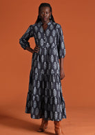 lphi Tiered Maxi Dress navy cotton maxi dress with sleeves