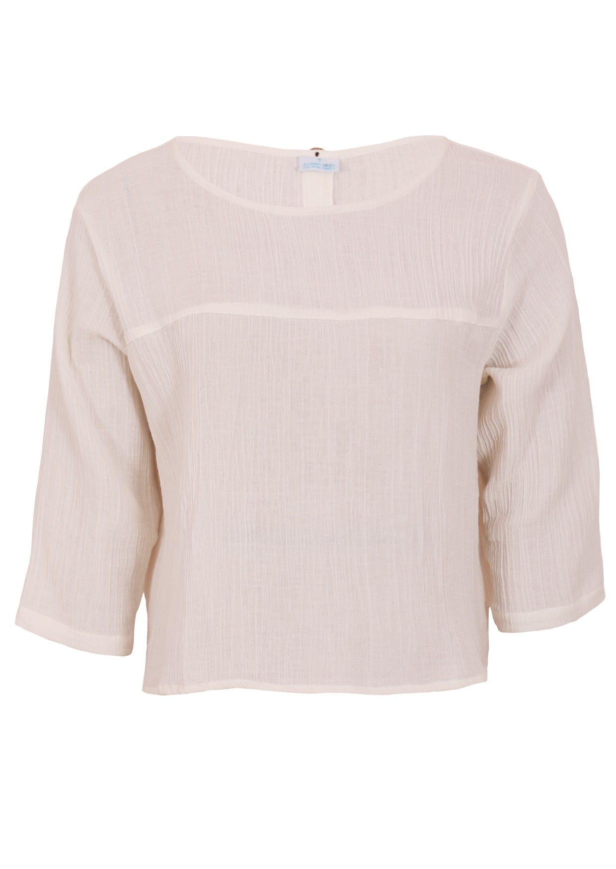Natural white double cotton 3/4 sleeve top with round neckline