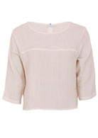 Natural white double cotton 3/4 sleeve top with round neckline