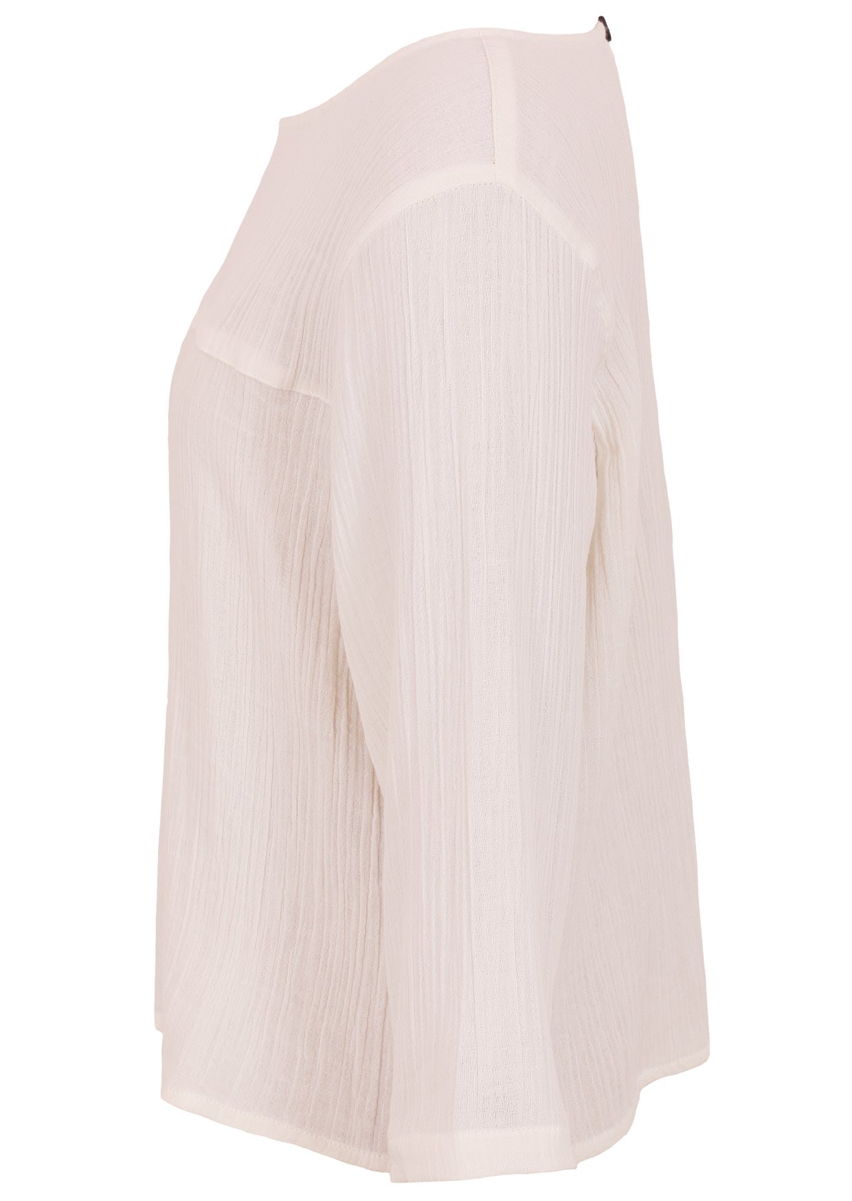 Natural white double cotton 3/4 sleeve top with round neckline
