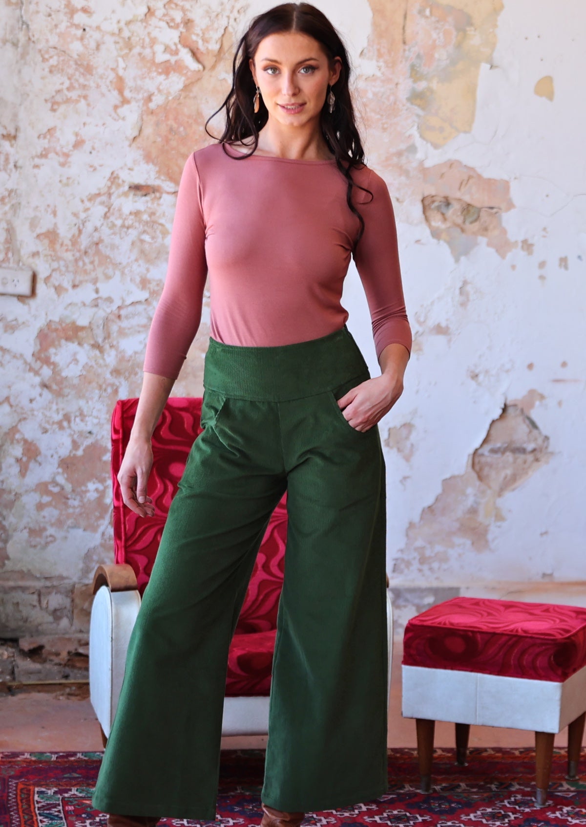 Bell Sleeve Top with Corduroy Pants