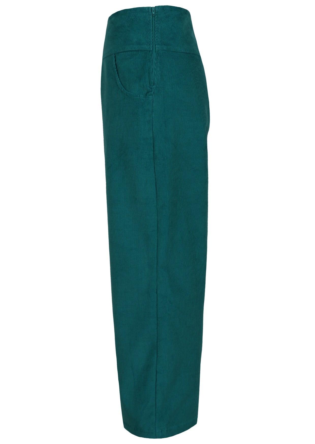 Wide leg corduroy pants in teal with side zipper 