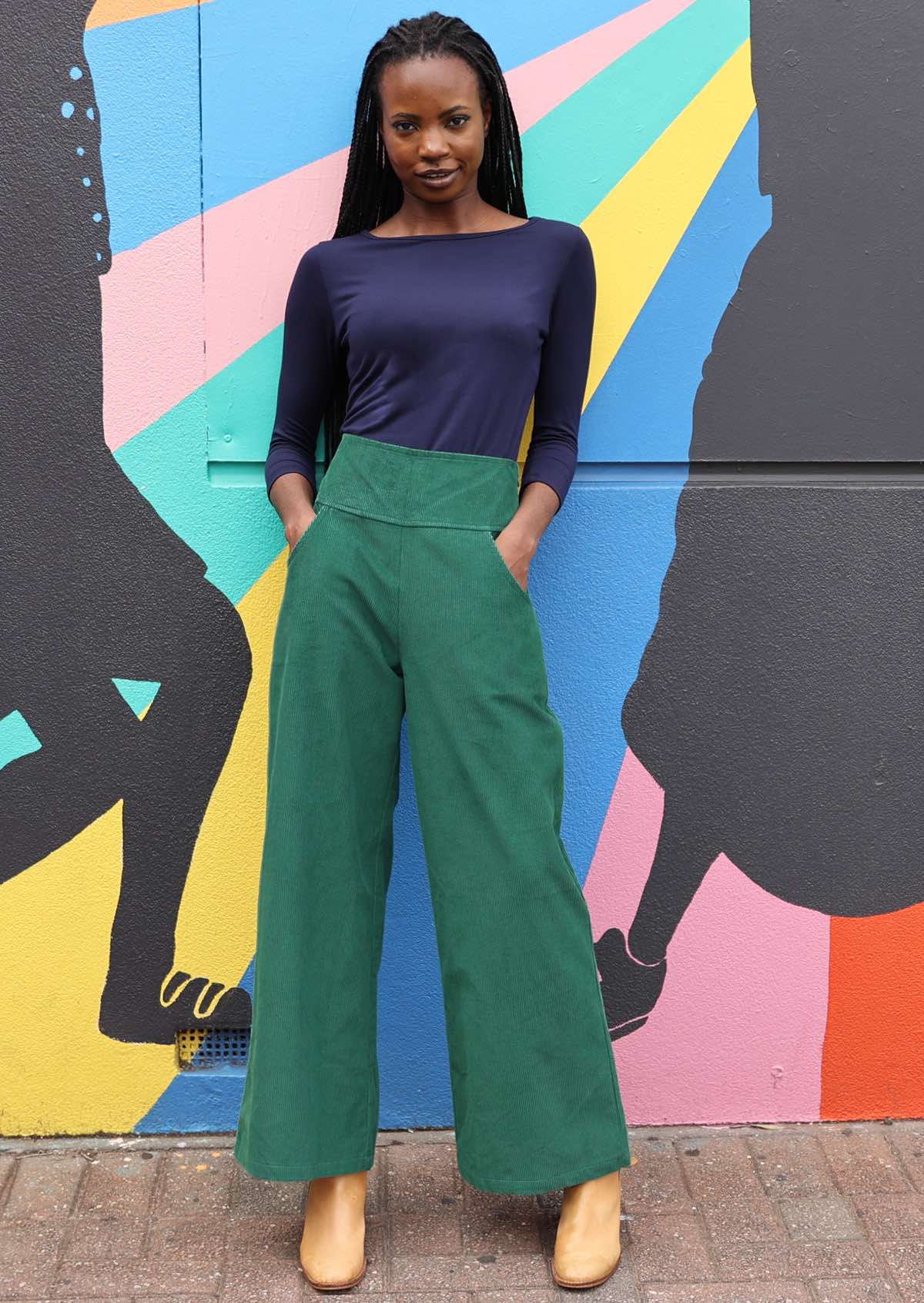 Flattering cotton corduroy wide leg pants with pockets