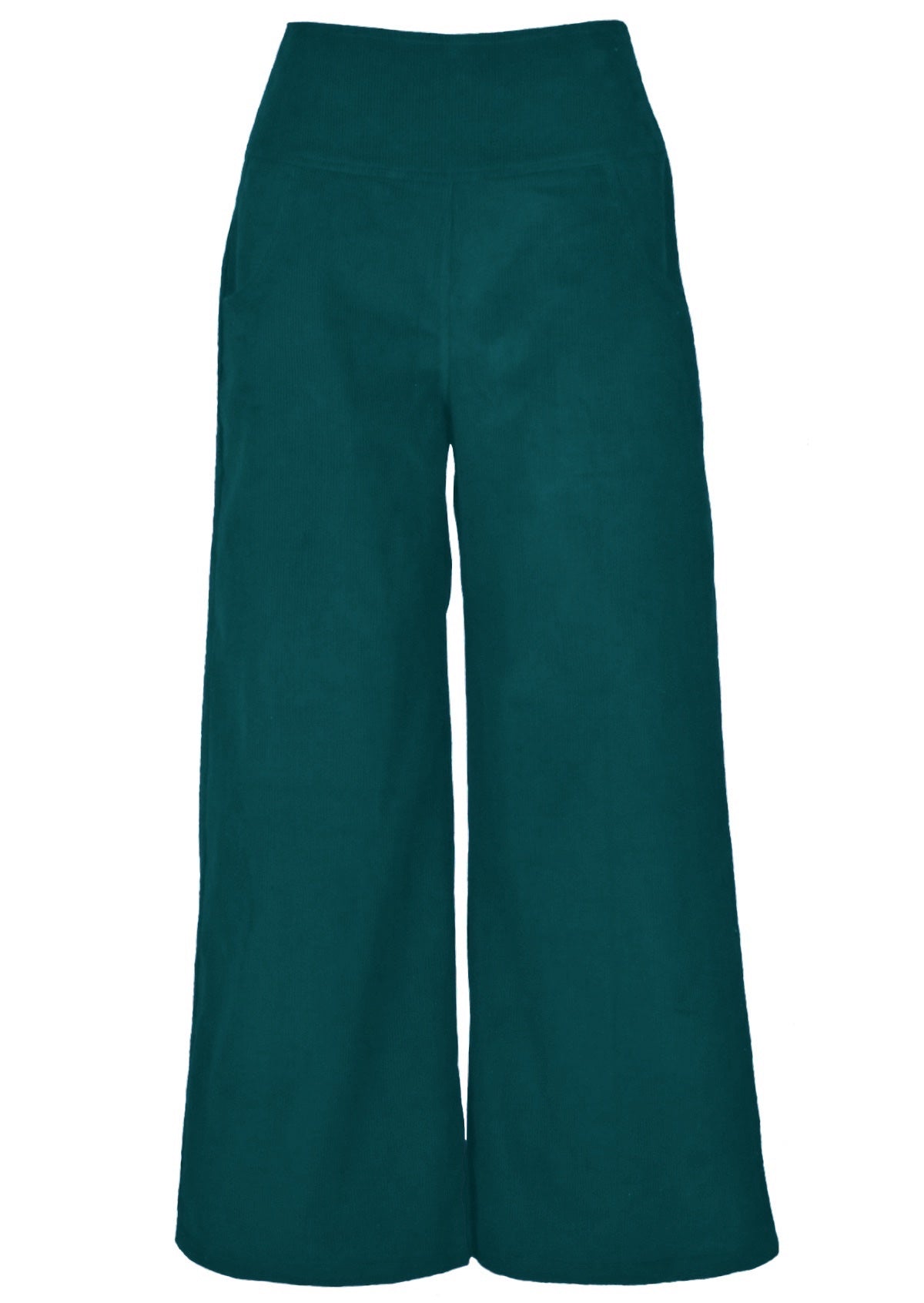 100% Cotton corduroy high waisted pants in deep teal.