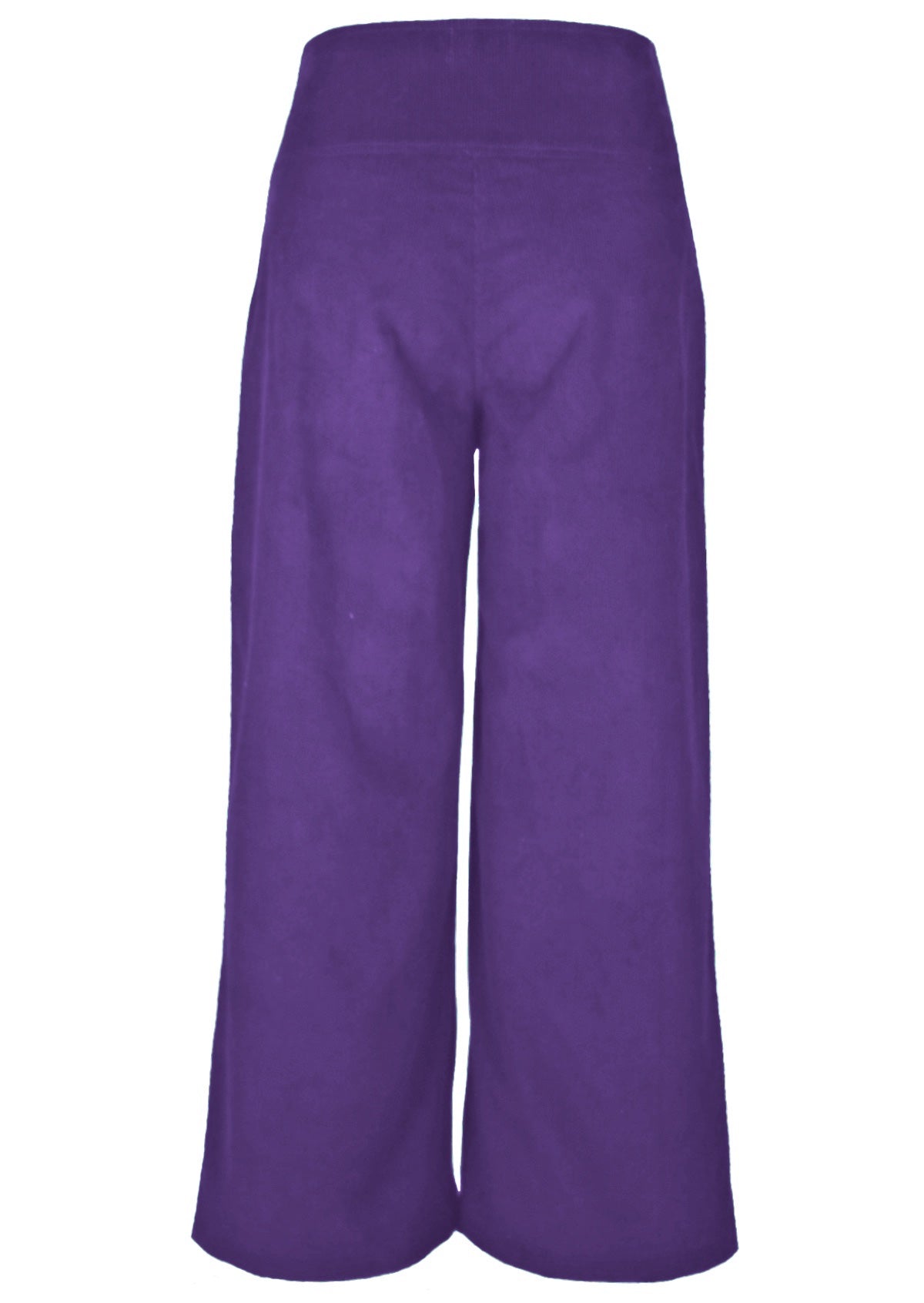 Purple corduroy 100% cotton pants have a high waistline.