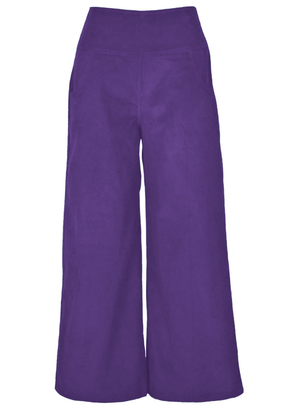 Bold purple 100% cotton corduroy pants with a chic wide leg. 