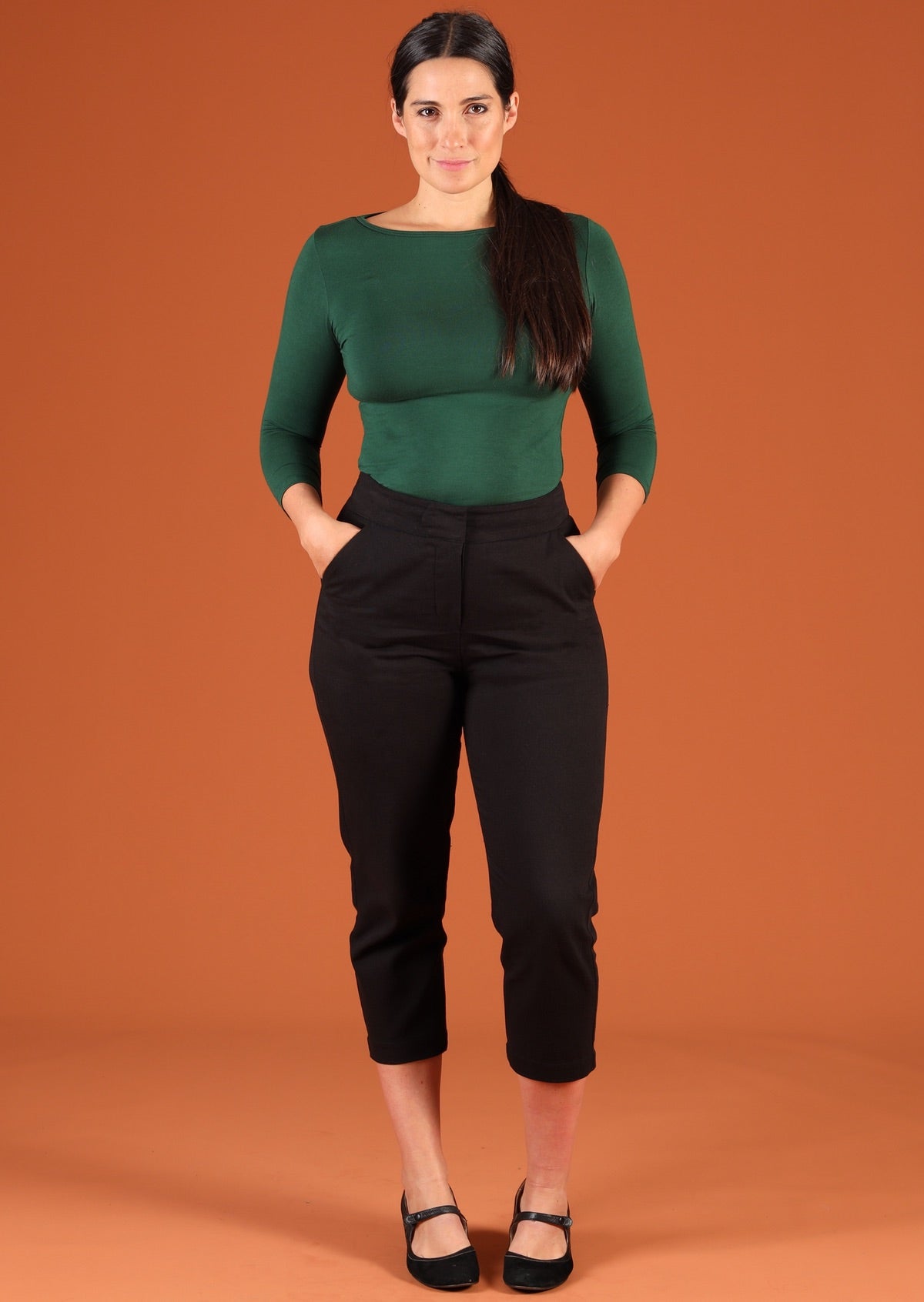 cotton drill black pants with pockets