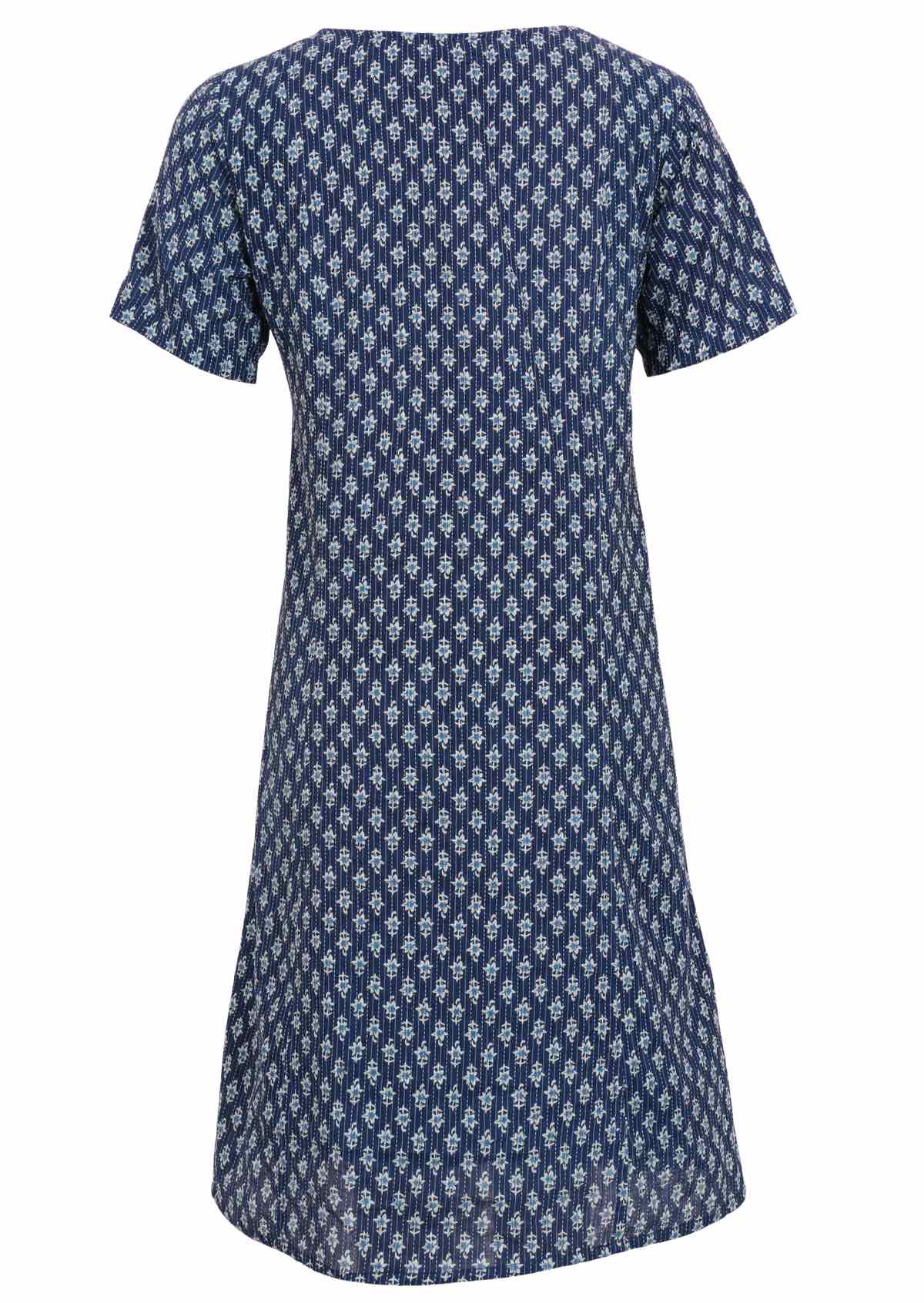 100% cotton dress is fully lines and sits below the knee. 