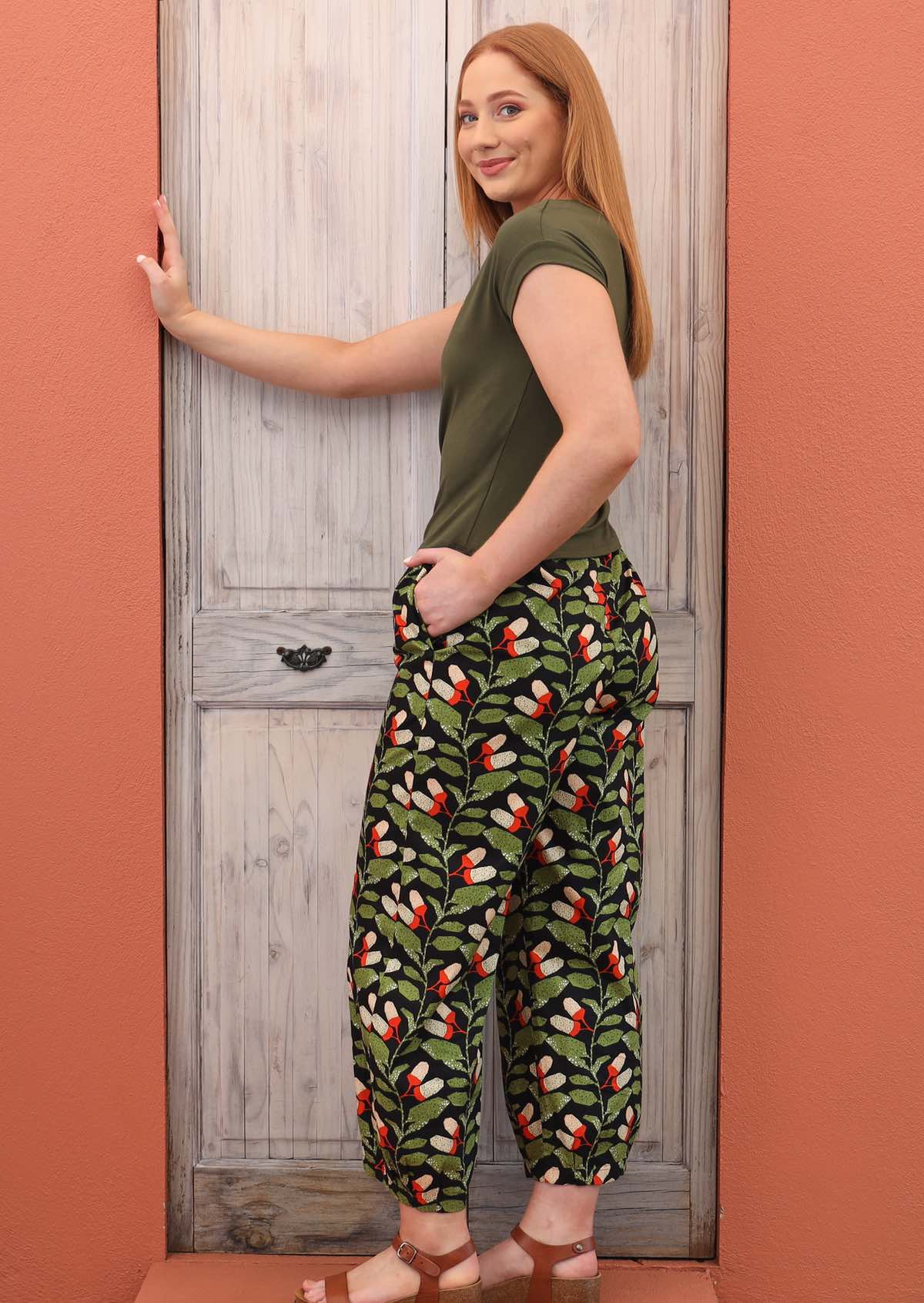 Cotton Relaxed Fit Green Black Pants