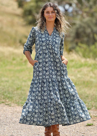 Blue Indigo Printed Tiered Dress main image 0