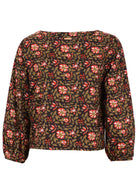 Ghost image of black floral cotton Isla top front view