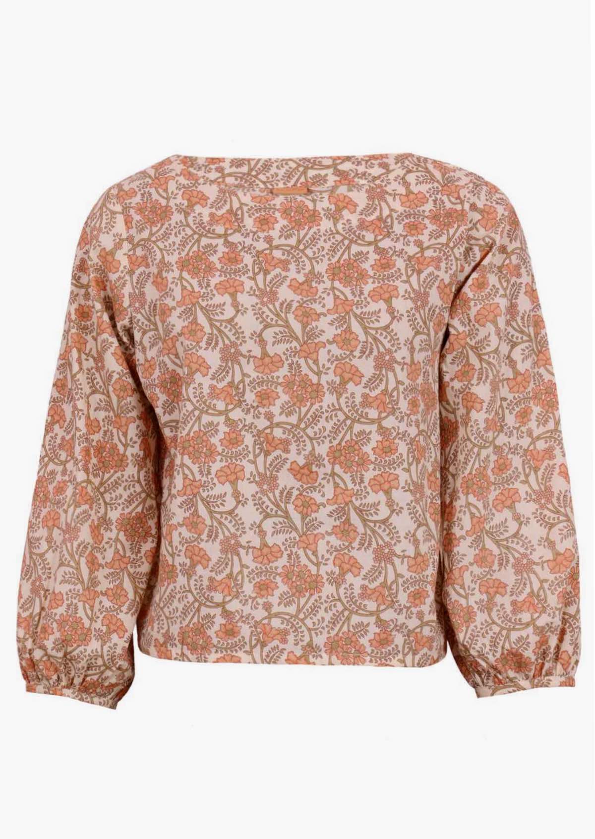 Isla Top Liberty front view of cotton floral women's top, cream with apricot coloured flowers