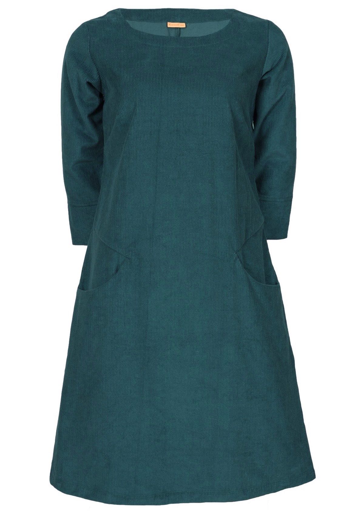 100% cotton corduroy dress has an a-line shape. 