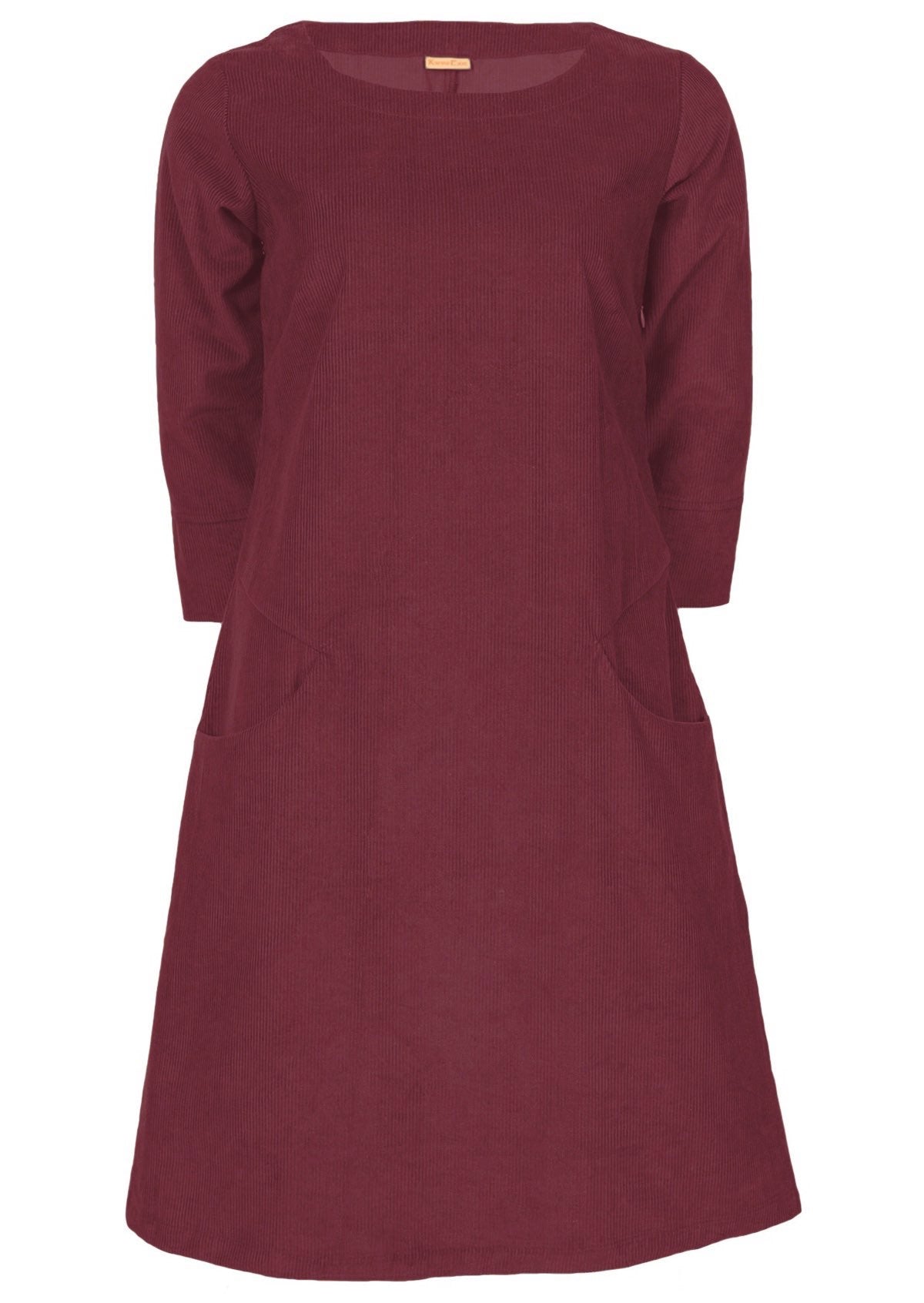 Rich red Jamie 100% cotton corduroy dress with mid length sleeves. 